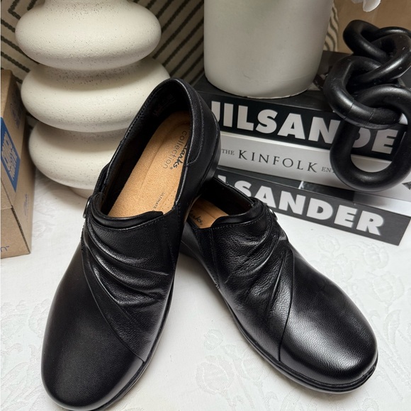 Clarks Black Slip-On Loafers with Comfort Design - Picture 7 of 9